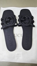 Gucci Women’s Black Rubber Slides  Size  10 (GRADE A) Brand New With Box. picture