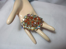 Pretty Rhinestone Vintage Pin Unsigned Weiss Flying Saucer Orange Givre Beaded picture