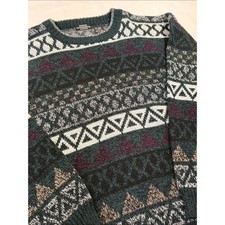 Expressions Vintage 90s Geometric Knit Crewneck Sweater Green M picture