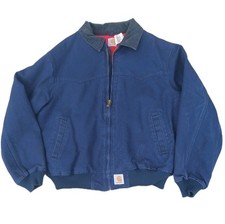 VTG Carhartt J13 Santa Fe Jacket 2XL Navy USA 2002 Quilted Duck Coat Y2K Red picture