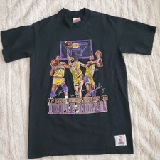 VINTAGE 90s Nutmeg Mills LA Lakers Triple Threat T-Shirt Magic Worthy Mens L #43 picture