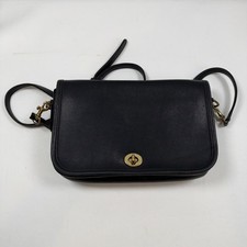 Vintage Coach 9755 Black Leather Turn Lock Crossbody Shoulder Bag USA picture
