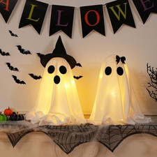 2Pcs Spooky Ghost Halloween Decor LED Lighted Ghost Tabletop Party Ornament picture