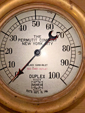Antique Brass Duplex Pressure Gauge Pat. Sept. 18, 1906 *The Permutit Company* picture