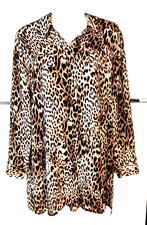 NEW CHICO'S LEOPARD STATEMENT LONG ROLL TAB SLEEVE BLOUSE SIZE 2 L $99 MSRP picture