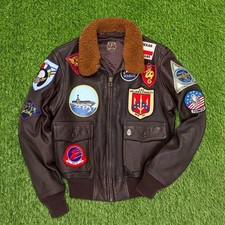Men's Maverick Top Gun Aviator Pilot Leather Bomber Jacket With Embroidery Patch picture