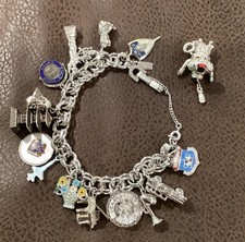 Vintage Monet Charm Bracelet Silver Tone Some Charms Sterling.  1960’s To 1970’s picture