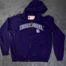 Vintage Embroidery Northwestern University Wildcats Zip Hoodie Sweatshirt XL picture