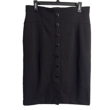 NYCC New York Clothing Co Black Button Front Pencil Skirt Size M Stretch Elastic picture