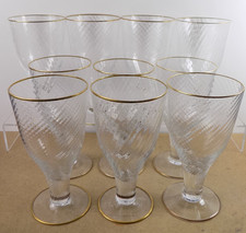 10 Carlo Moretti Murano Glass C84 Large Crystal Glass Goblets Swirl Gold Edge picture