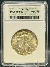 1946-D Walking Liberty Silver Half Dollar ANACS MS64 Old Holder picture