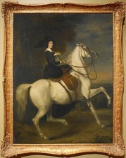 Hand painted Old Master-Art Antique Oil Painting Women horse on canvas 24