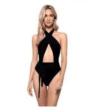 Pq Swim Alex One Piece Swimsuit Midnight Black Cutout Wrap Halter M $134.00 MSRP picture