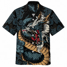 Japanese Dragon Hawaiian Shirt Men Vintage Cloud Aloha Beach Button Down Shirt picture