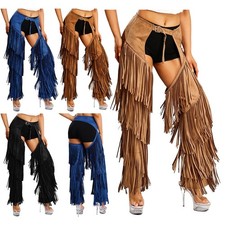 US Women's Cowboy Chaps Layered Tassel Trousers Western Cowgirl Pants Halloween picture