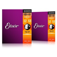 Elixir Phosphor Bronze Acoustic Guitar Strings NANOWEB Light 012.053 2Pack picture