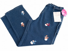 NWT Quacker Factory Christmas Snowman Embroidered Denim Jeans Women's Large picture
