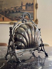 Antique Victorian Walker & Hall Silver Plate Folding Shell Biscuit Warmer picture