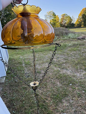 Vintage Mid-Century Amber Glass Hanging Lamp, Vintage Chandeliers, Misc pieces picture