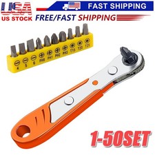 Ratcheting Right Angle Screwdriver Hex Drive 90 Degree Offset + 10pc Bits Set picture