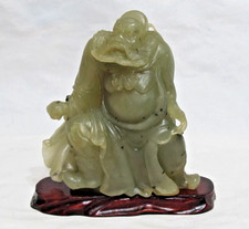 Old Chinese Soapstone Carved Figure Statue With Wood Stand picture