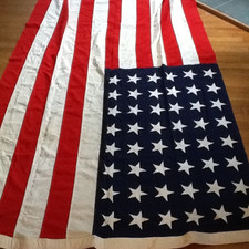 VINTAGE 1930-50'S BULL DOG BUNTING AMERICAN FLAG 5X9.5, 48 SEWN STARS 100226D picture