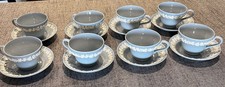 Wedgwood Queensware Embossed Cream On Lavender 8 Tea Cups & 8 Saucers Set picture