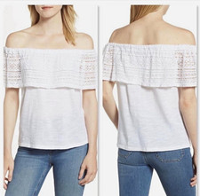 Lucky Brand Womens Small White Crochet Lace Off Shoulder Top Blouse NWT Boho picture