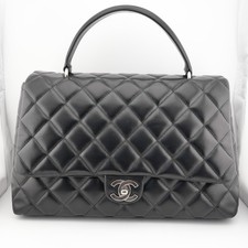 * Chanel Quilted Lambskin Leather Black Top Handle Bag Silver Tone picture