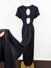 NWT Vintage 80s Jeffrey & Dara Black Bow Cutout Sash Maxi Dress Goth Glam Sz 18 picture