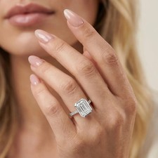 2.72Ct Bezel Emerald Cut Lab-Created Diamond Engagement Ring 14K Gold Plated picture