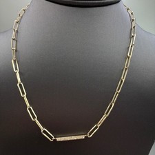 Effy 925 Sterling Silver 14K Gold Plated Diamond Paperclip Bar Necklace 18