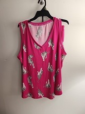 NWT Joyspun Womans 2 Pc Shortie Pajama Set Large 12/14 Tigers Pink Stretch Knit picture