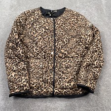 Michael Kors Quilted Puffer Jacket Womens Medium Leopard Print Packable Brown picture