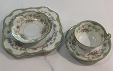 Vintage Noritake Marlene China 4 Piece Set Green Floral Gold Trim Japan picture