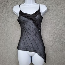 Vintage 90s Y2K S Silk Beads sequin Asymmetrical Ruffle Camisole Fairy picture