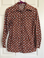 Vtg 70s Western Retro Shirt Women’s Brown Orange Sz M Division II Kadet Kruger picture