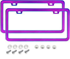 2 Pack License Plate Frames Colorful Stainless Steel Mirror Polish Rainbow picture