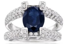LARGE 4.13CT DIAMOND & AAA SAPPHIRE 14KT WHITE GOLD OVAL & ROUND ENGAGEMENT RING picture