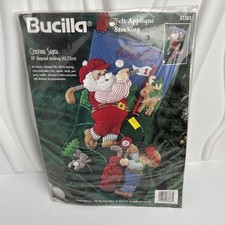 BUCILLA Golfing Santa Felt Christmas Stocking  Kit 1996 Vtg #83383 18