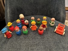 Vintage Fisher Price Little People Lot 15 Figures Orange Baby Stroller Dog  picture
