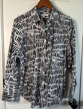 CHICO'S 3/4sl 'No Iron Stretch Cotton Shirt' - 2.5 XL Black White NWOT picture