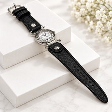 Brighton Greenwich Watch Black Italian Calfskin Leather Silver Tone New Battery picture