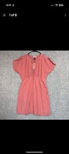 Universal Thread Dress Womens L Coral Pink Tie Front Flutter Short Sleeve Mini picture