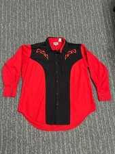 Vintage Ely Diamond Western Shirt Black and Red XXL Pearl Snap Red Embroidery picture