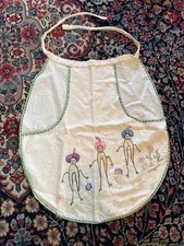 Vintage Hand Embroidered Apron Clothespin Bag Mushroom Flower People Folk Art picture