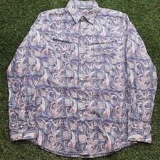 Wrangler 20X Western Pearl Snap Shirt Mens Medium Blue Paisley Long Sleeve picture