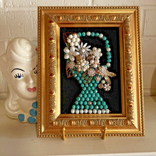 Vintage Contemporary jewelry art framed OOAK handmade shabby chic cottagecore picture