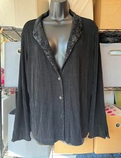 Chico's Travelers Cardigan Size 3 Black Glitter Collar Button Down picture