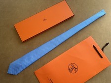 Hermès Paris Façonnée H Jacquard Silk Tie Light Blue Repeating H Pattern France picture